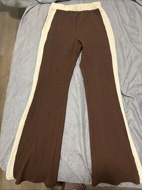 Julia Brown Knit Flare Pants with Cream Side Stripe